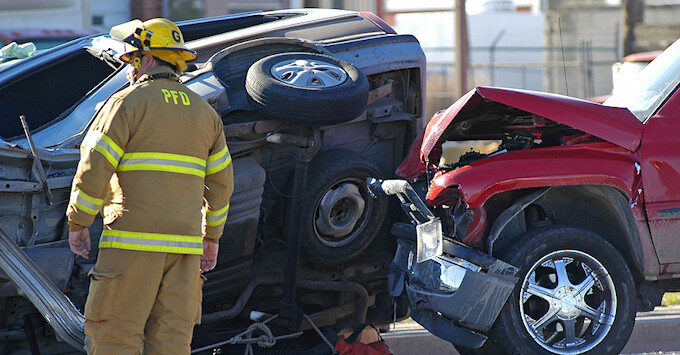 Fireman on the scene of a car accident